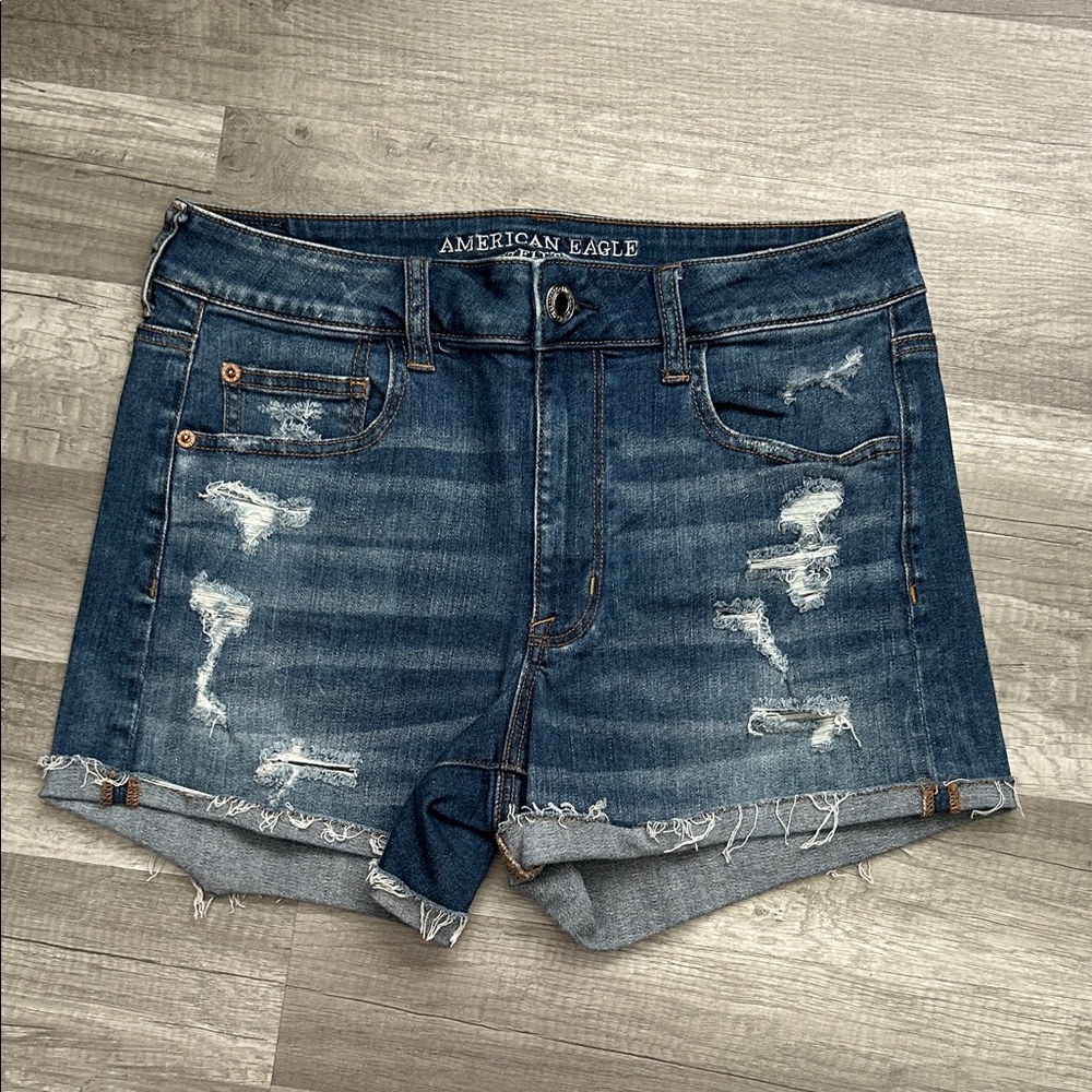American Eagle Outfitters Women's Ripped Jean Shorts - Dark Blue
